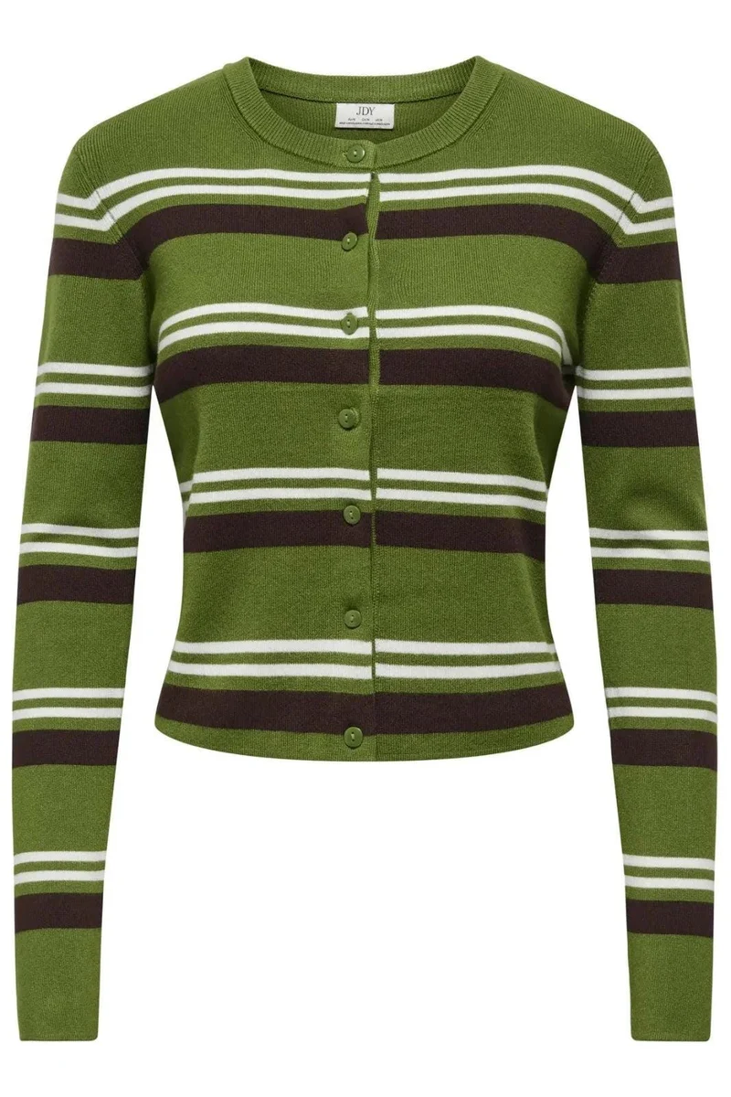 JDY - Jdyemmie L/S O-Neck Stripe Cardigan Knt - 5068549 Cedar Green W. Coffee Bean / Egret