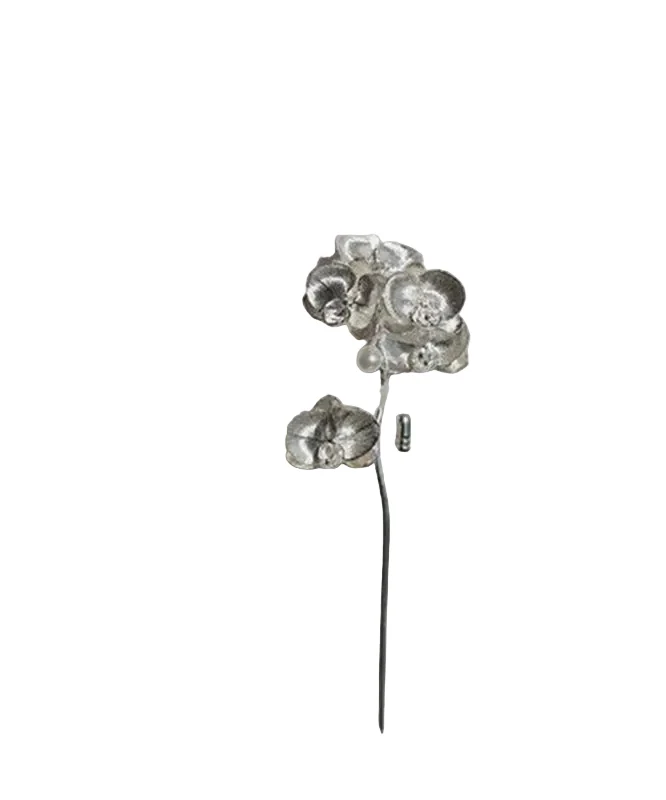 Dambrosch med Phalaenopsis-motiv i silver retrostil
