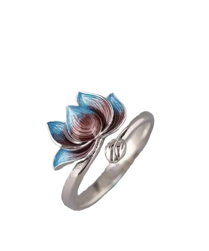 Damring Öppen Lotusdesign Silver Retro Stil