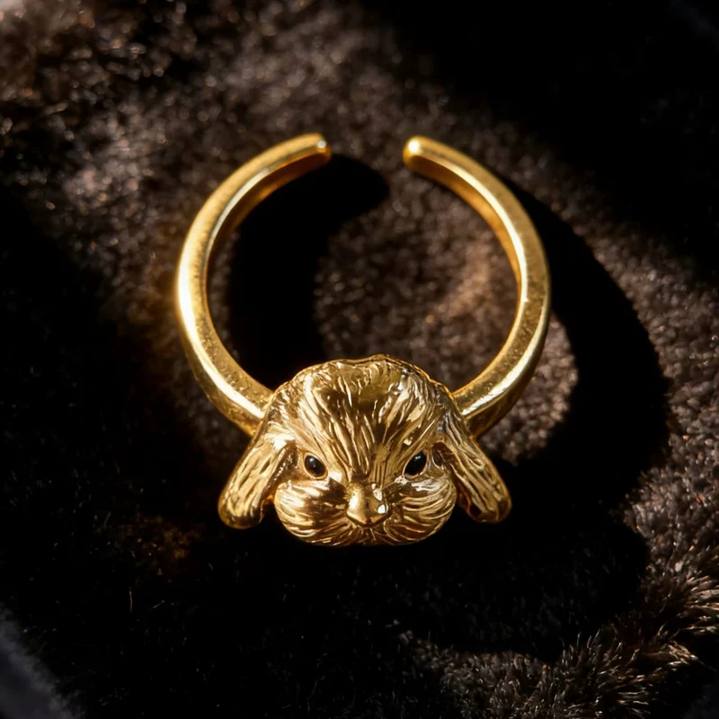 Gotisk 3D-ring med hängöron och kaninhuvud för kvinnor