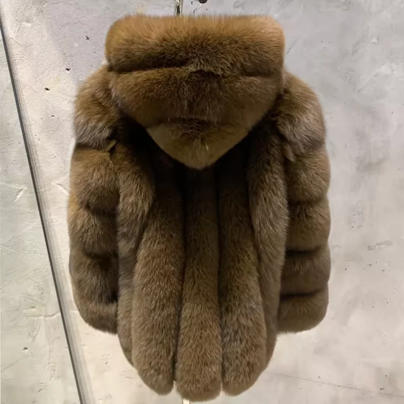 Hooded Natural Fox Fur Coat