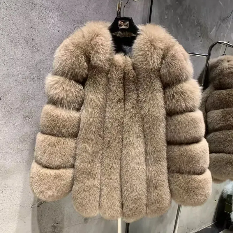 Natural Fox Fur O-Neck Coat