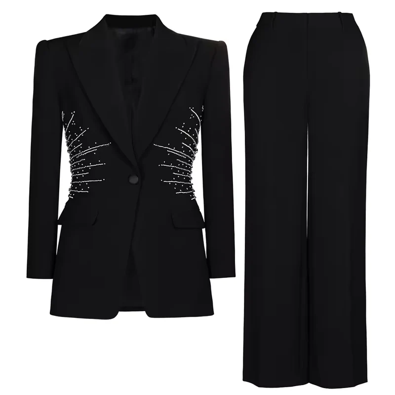 Rhinestone Beaded Knit Blazer Set