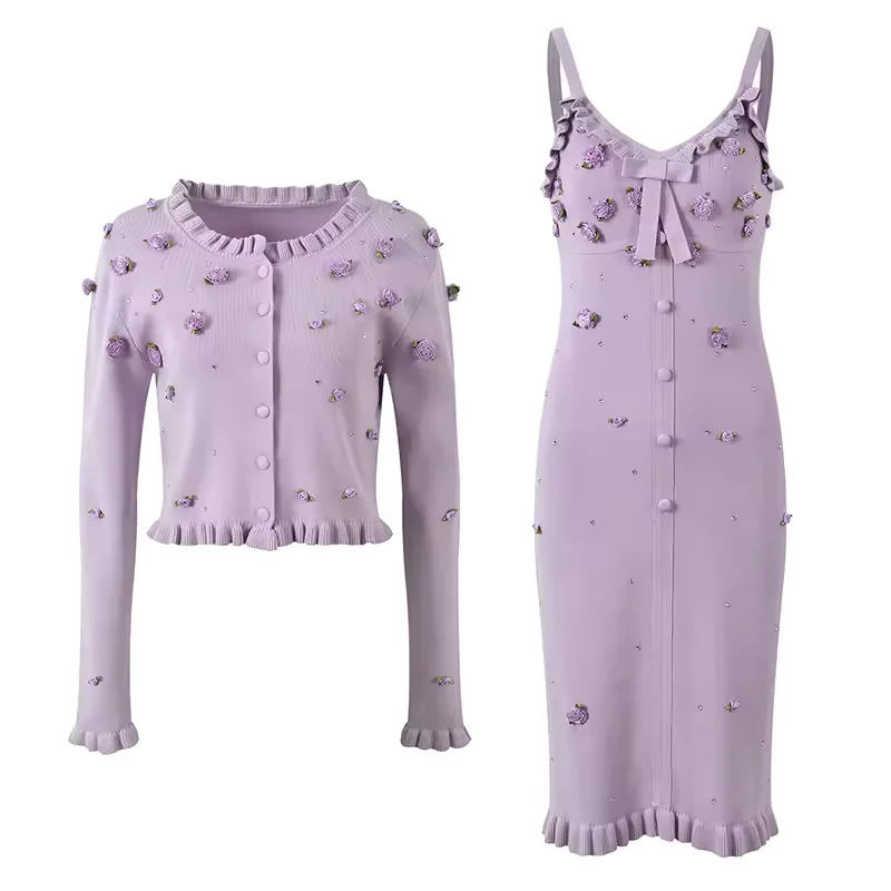 French Knit Floral Twin Set