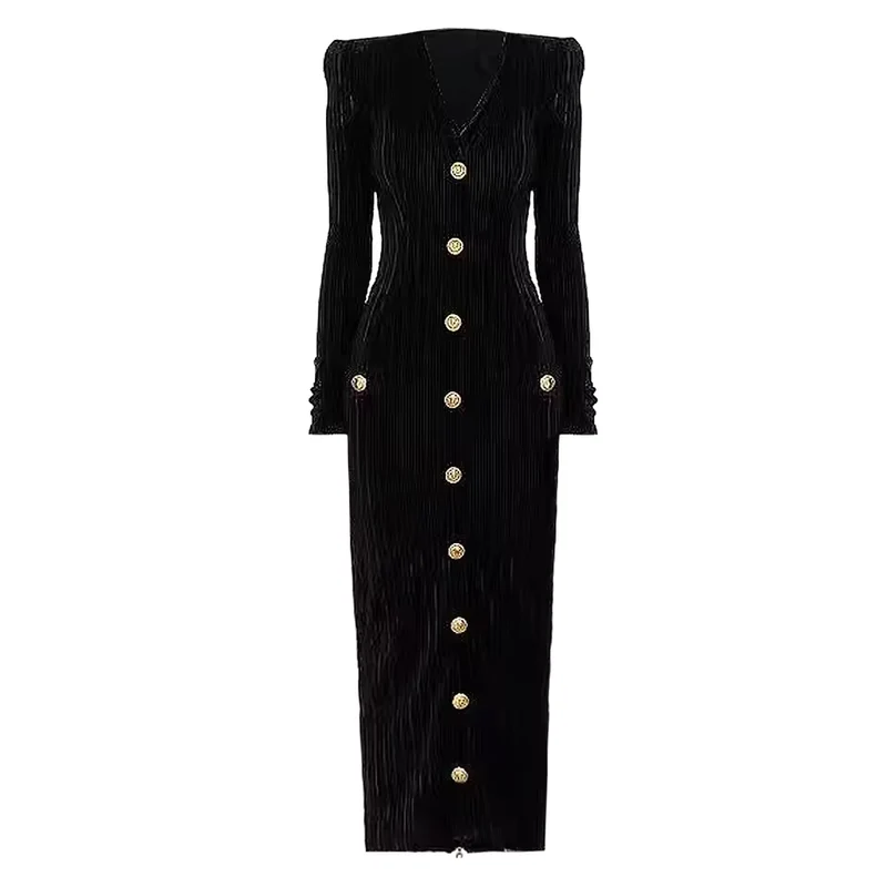 Velvet Slim Fit Long Dress with Zipper