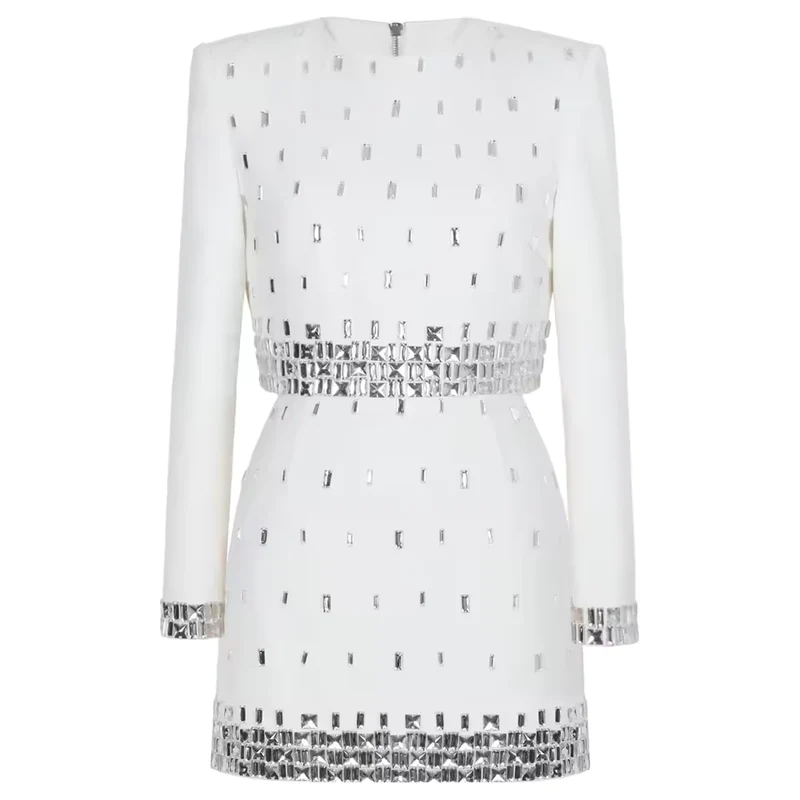 Luxurious Handmade Beaded Long Sleeve Top & Hip-Hugging Half Skirt Set
