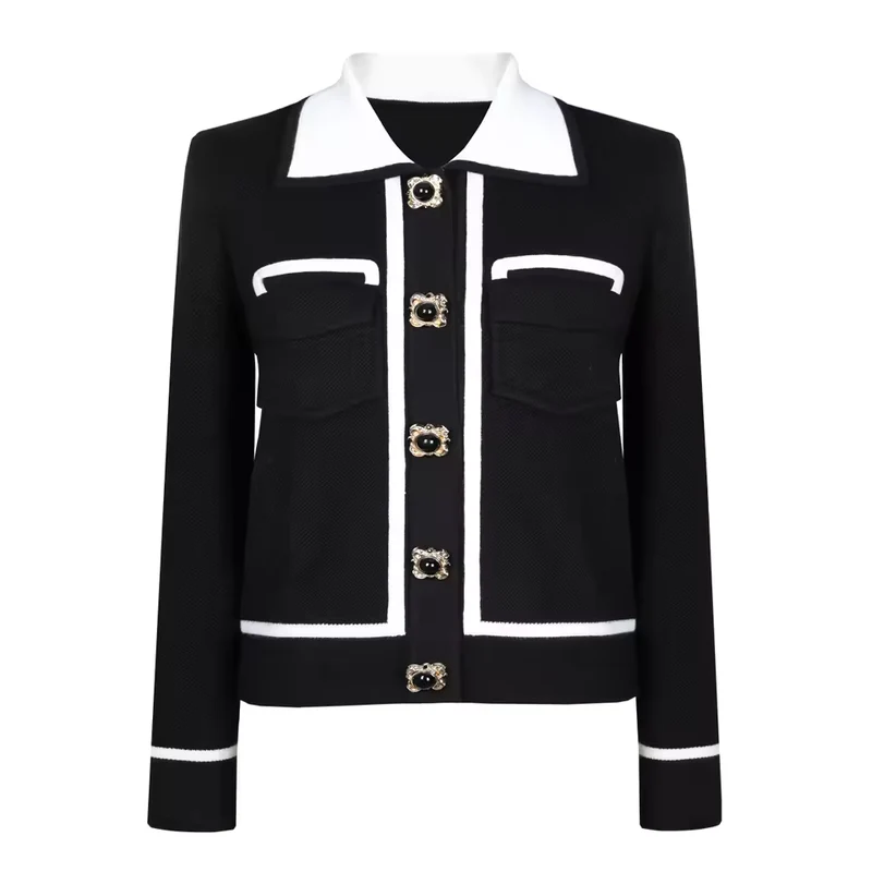 Elastic Knit Lapel Vest with Single Row Buttons