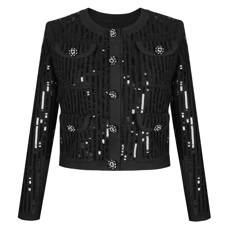 Luxury Sequin Knit Diamond Button Cardigan & Slim Fit Pencil Skirt Set