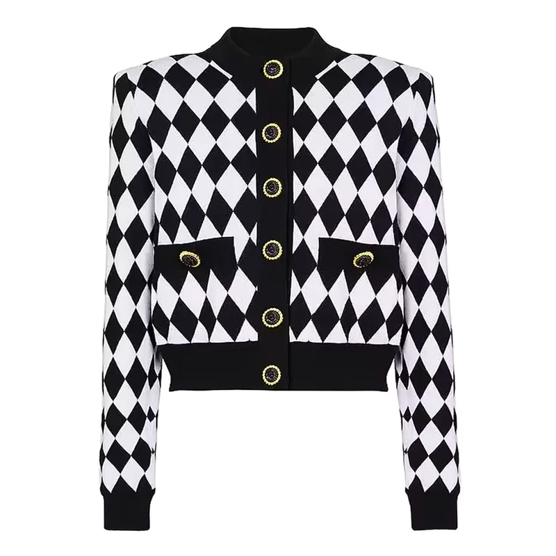 Checkered Button Front Round Neck Knitted Vest Top