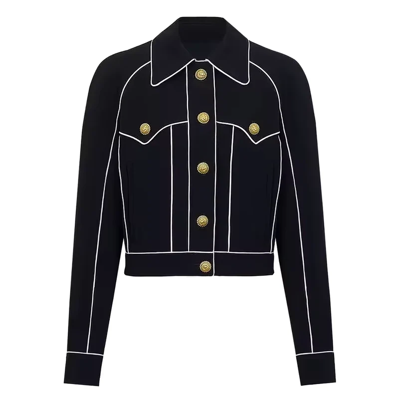 Striped Knit Polo Collar Cardigan