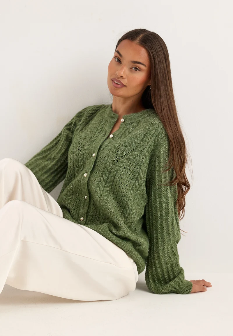 Objflora Re Ls Knit Button Cardigan