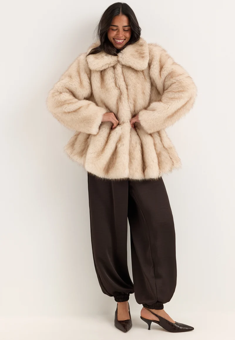 Short Peplum Faux Fur Coat