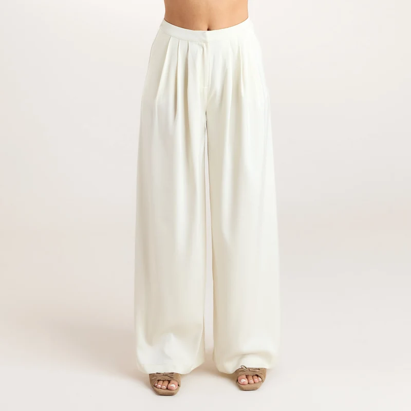 Satin Pleated Byxor - Krämfärgad