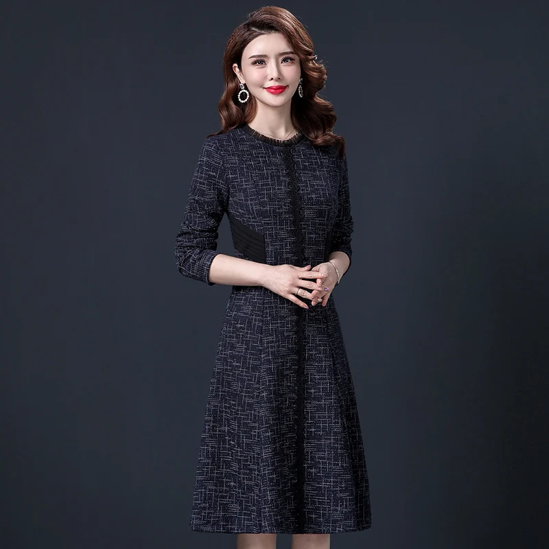 2021 new mother foreign style dress middle-aged women spring and autumn long-sleeved middle-aged women's dress