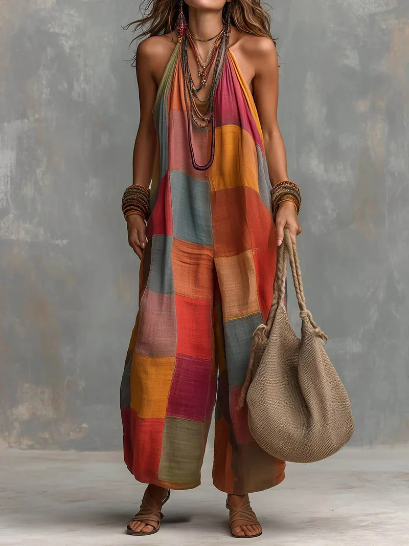 Patchwork Boho-jumpsuit™ – Svalka och Frihet i en Unik Konstnärlig Stil