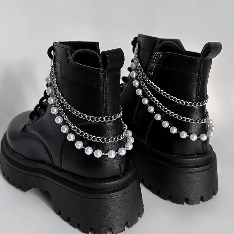 Unisex Punk Pearl Multilayer Boot Chain Skotillbehör