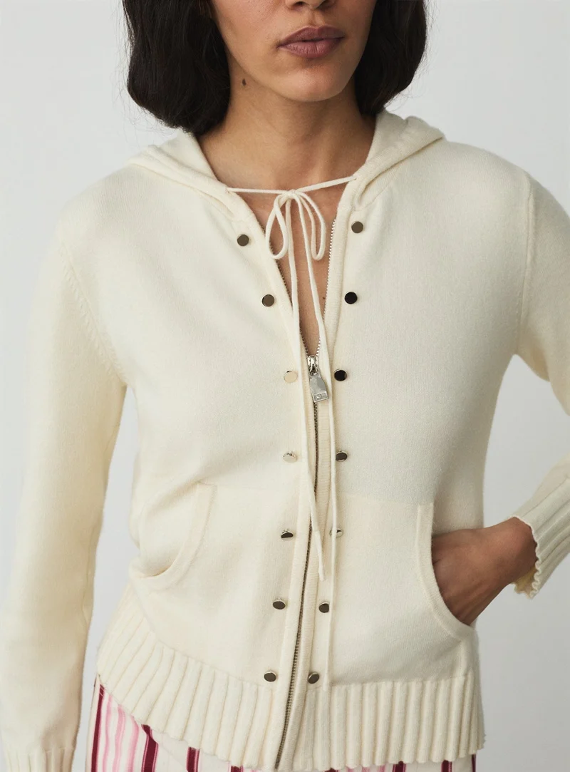 FLORANA ECRU ZIPPER KNITTED SWEATSHIRT
