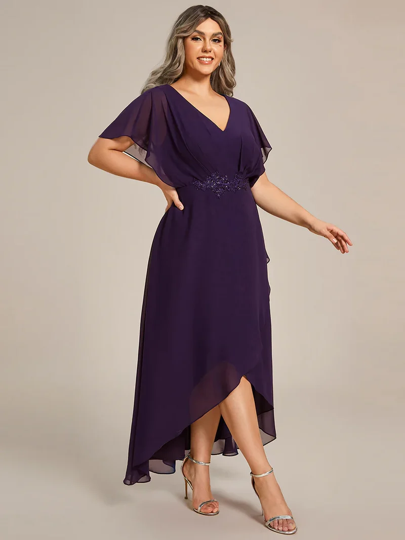 Kort klänning med fjärilsärm purple