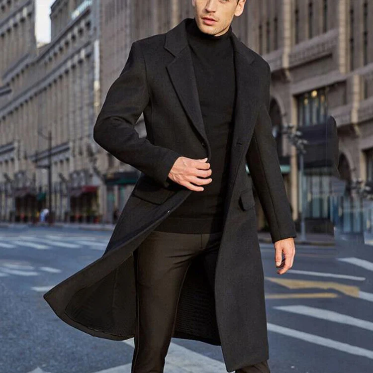 Cross-border 2021new foreign trade British men's long trench coat woolen coat wish men's woolen coat