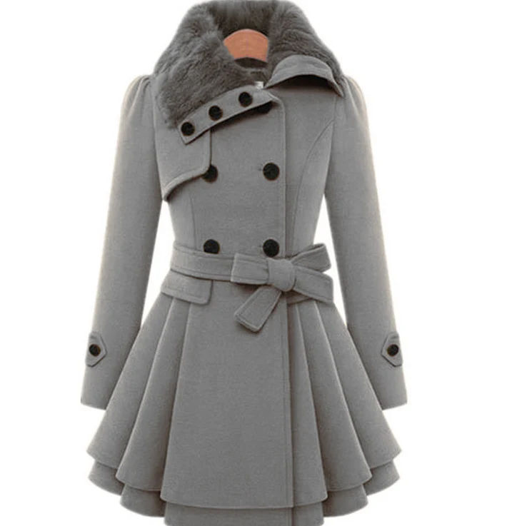 eBay2016 new European and beautiful women's slim long woolen coat double-breasted woolen coat windbreaker women