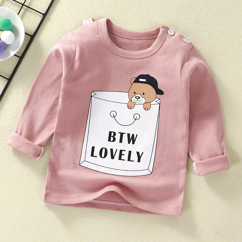 Children's bottoming shirt, cotton t-shirt, spring and autumn new baby cartoon tops for boys and girls single-piece baby long-sleeved