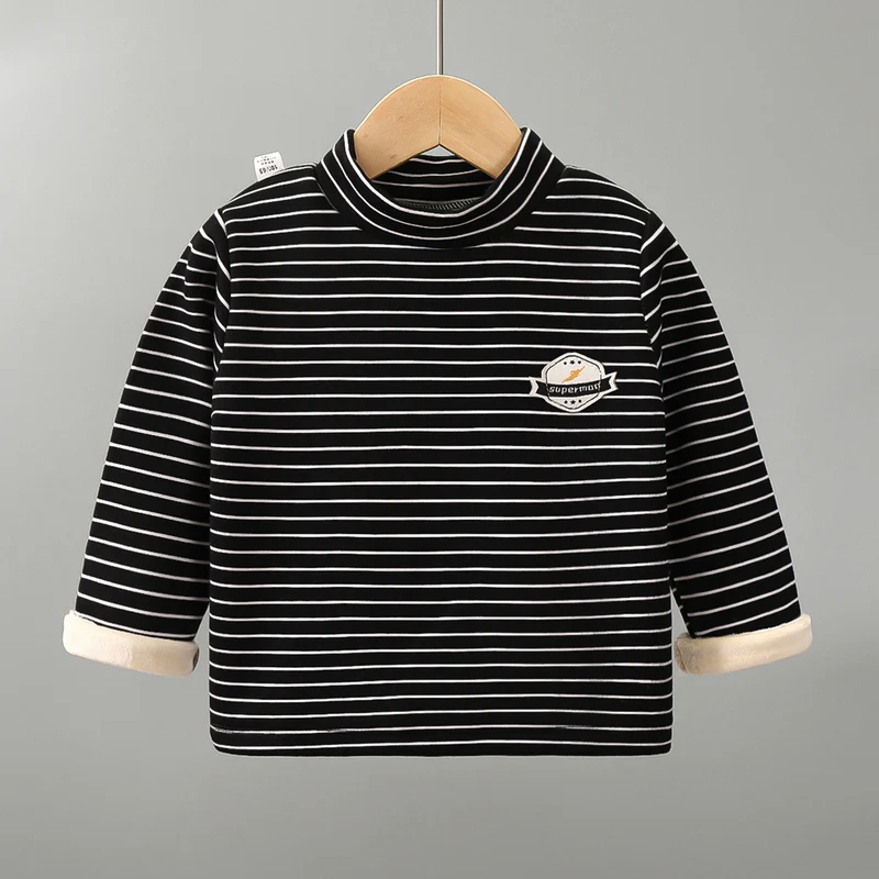 Children's plus velvet bottoming shirt for autumn and winter new thick warm baby t-shirt girls mid-high collar warm top children's clothing