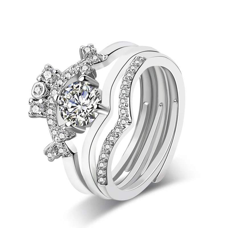 Crown three-in-one ring female opening Korean ring ins wind diamond ring ladies ring net celebrity explosion jewelry