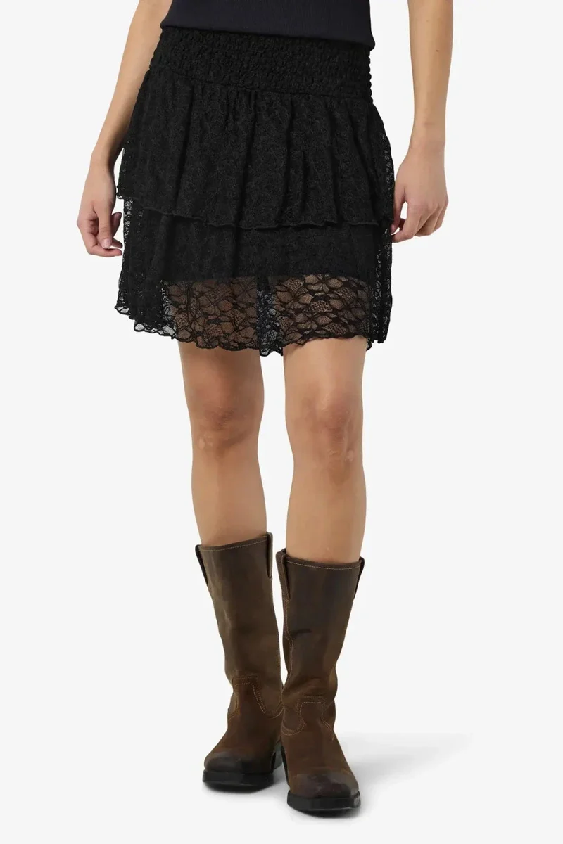 Noisy May - Nmisabel Nw Short Layered Skirt - 4949078 Black Lace