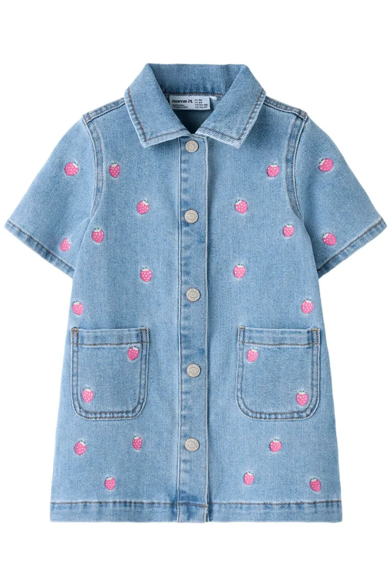 Name It - Nmflaila Ss Emb Dress 6202-Iz - 5055048 Light Blue Denim Starwberry