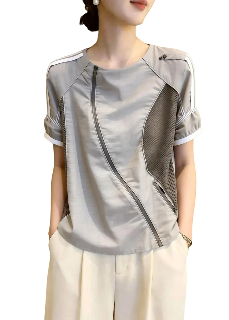 Damblus med o-ringad hals och patchworkdesign