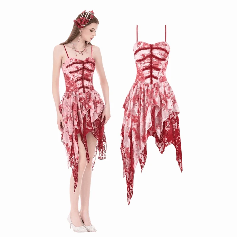 Gotisk asymmetrisk tie-dye-klänning för kvinnor