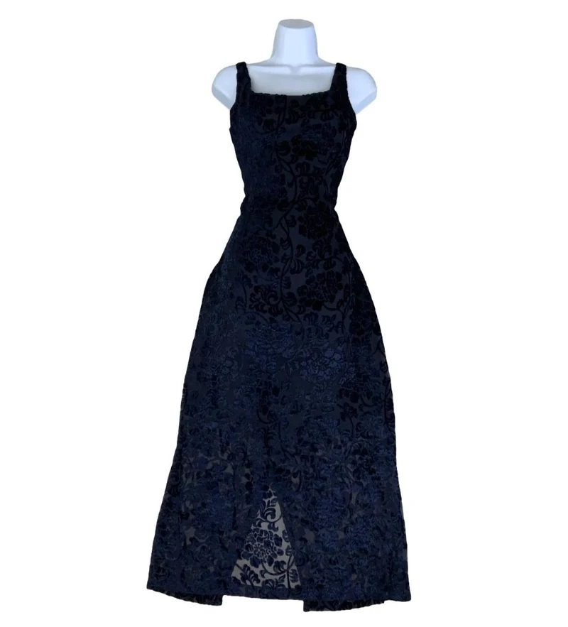 VTG SPORTSTAFF ITALIAN DESIGNER SLEEVELESS FLORAL VELVET DRESS UK 6 8