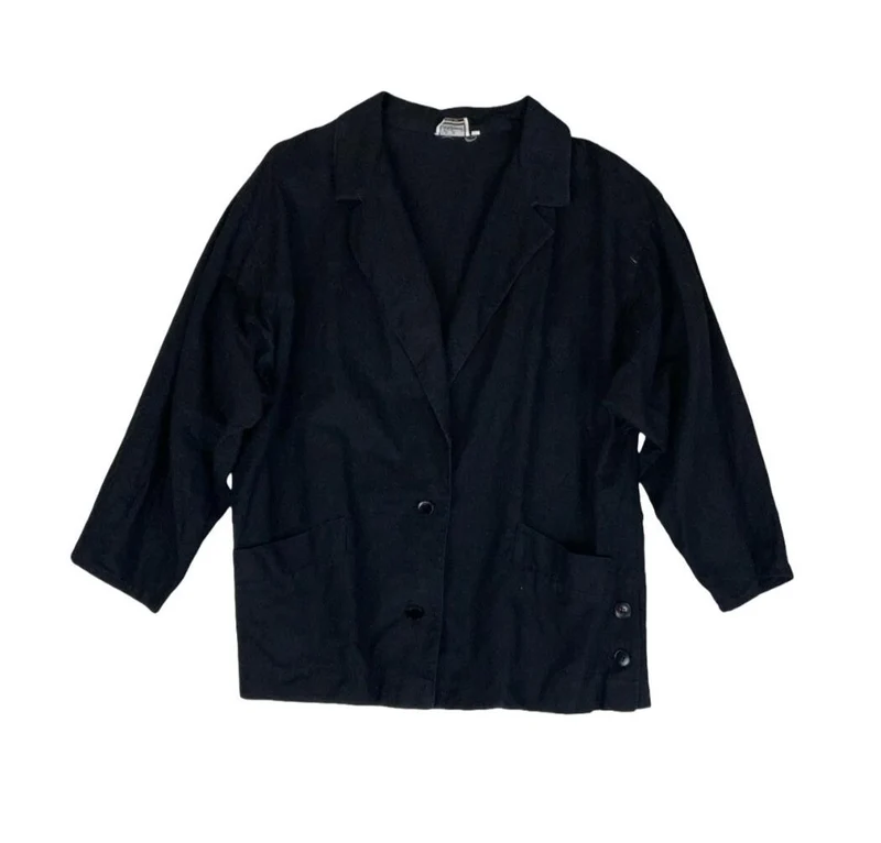 VTG 80s 90s LUISA SPAGNOLI WOMENS BLACK LINEN BLAZER JACKET UK 14 16