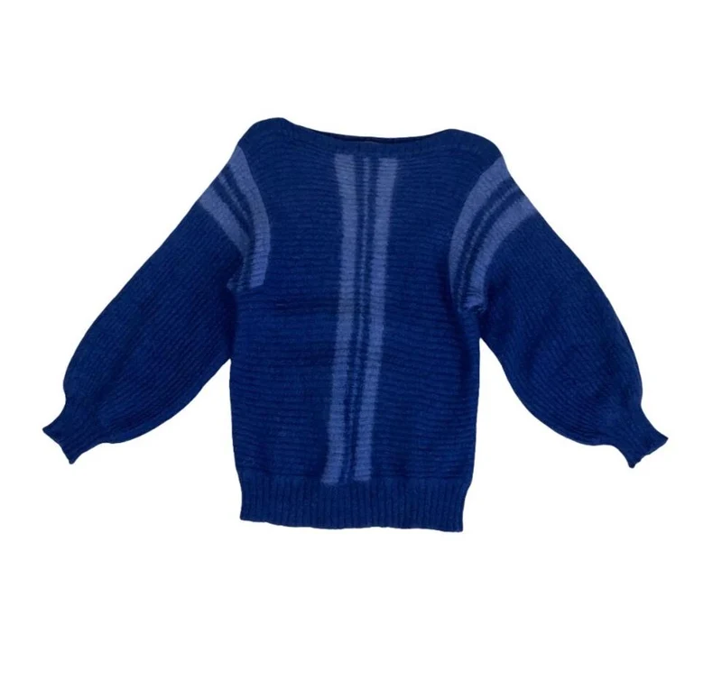 VTG 80S LUISA SPAGNOLI BLUE WOOL ITALIAN DESIGNER JUMPER UK 6 XS