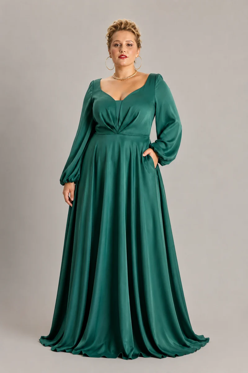 REA Aftonklänning / Balklänning med lång ärm H1015 emerald