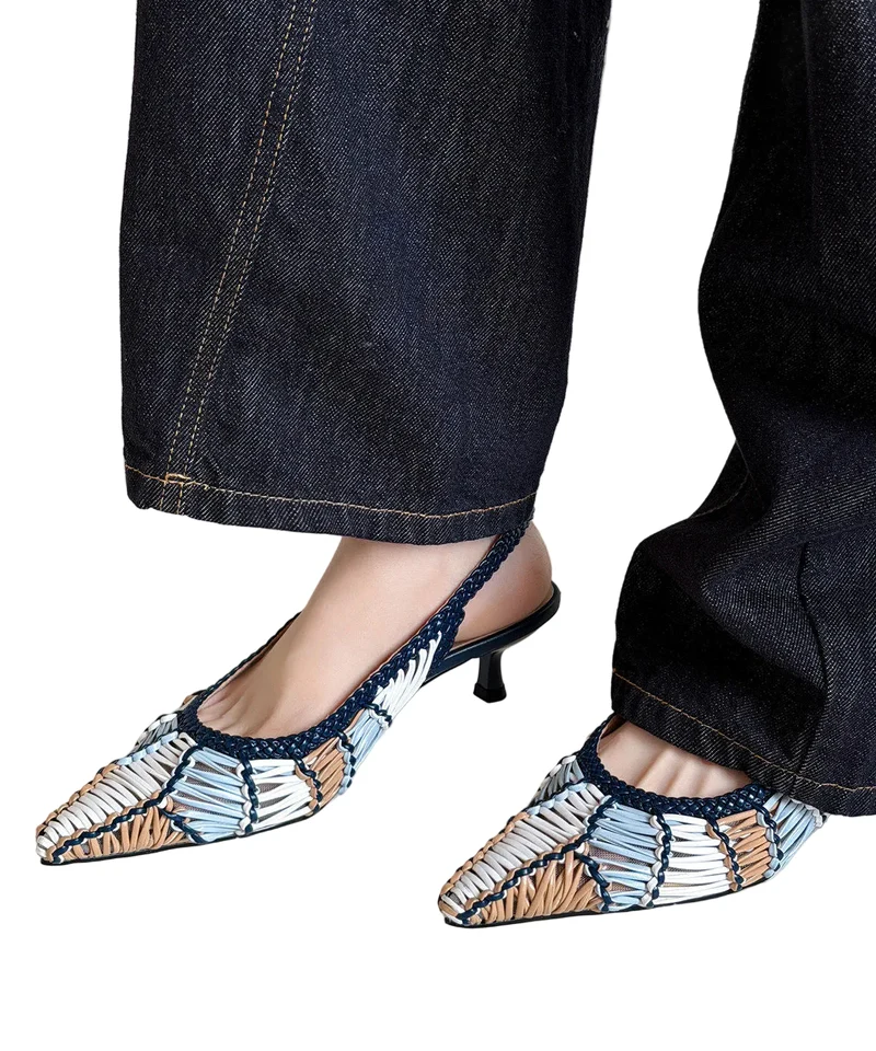 Dam Sandaler med Hög Klack och Spetsig Tå i Stickad Design