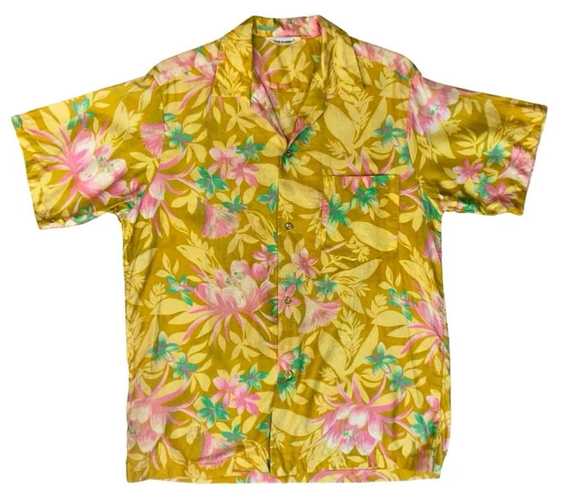 VTG 60s 70s HAWAIIAN MADE ALOHA SHIRT COTTON TIKI ROCKABILLY HAWAII SURF MEDIUM
