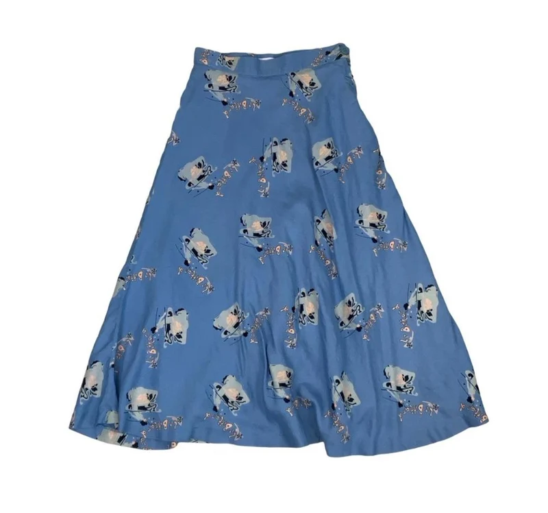 VTG LOUIS LONDON BLUE A-LINE SNOOKER GRAPHIC 'LE BILLARD' HIGH WAIST SKIRT 4