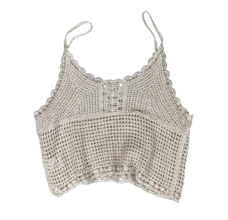 VTG 90s y2k 'EGOIST' OFF-WHITE CROCHET CROP BOHO FESTIVAL TANK VEST TOP S 8