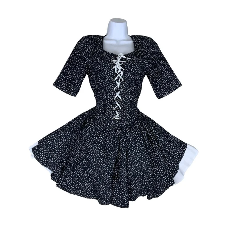 VTG 80S 90S MODA ITALIANA BLACK WHITE FLOWER MINI GRUNGE GOTHIC PIN-UP DRESS XS