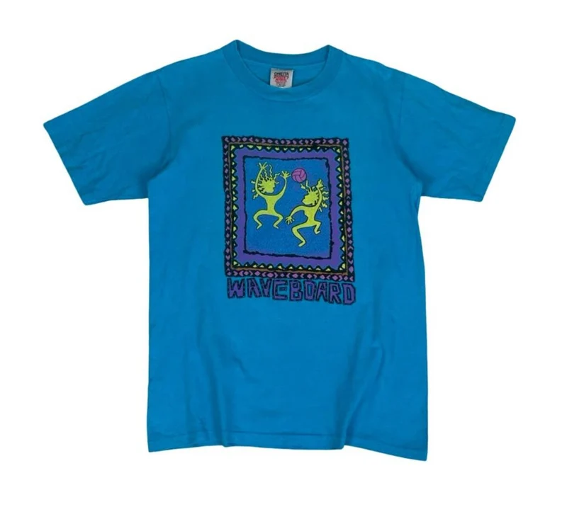 VTG 90S ONEITÁ BLUE POWER-T PRESHRUNK WAVE BOARD SINGLE STITCH GRAPHIC TEE SMALL