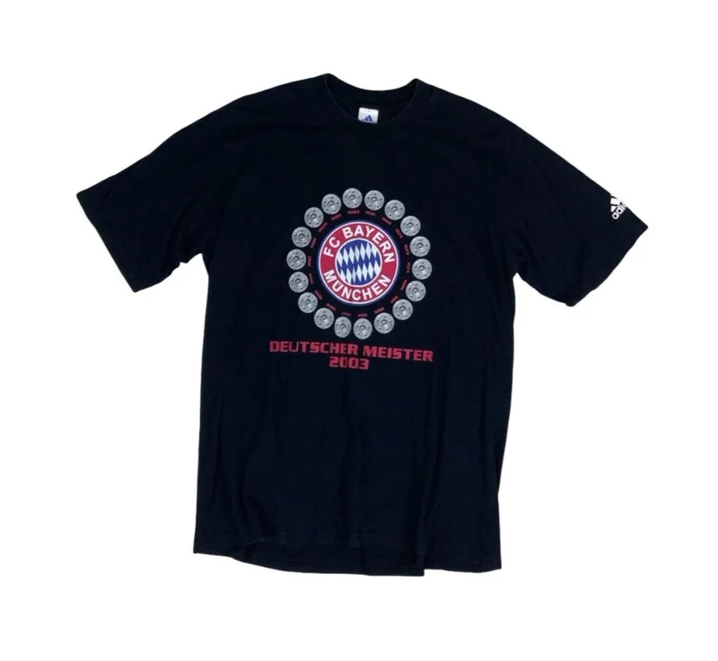 VTG ADIDAS BLACK 2003 FC BAYERN MUNCHEN FOOTBALL GRAPHIC TEE LARGE