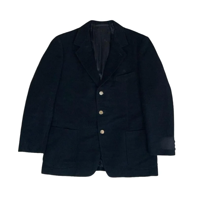 VTG MENS BURBERRY LONDON DESIGNER BLACK CASHMERE BLAZER JACKET XL