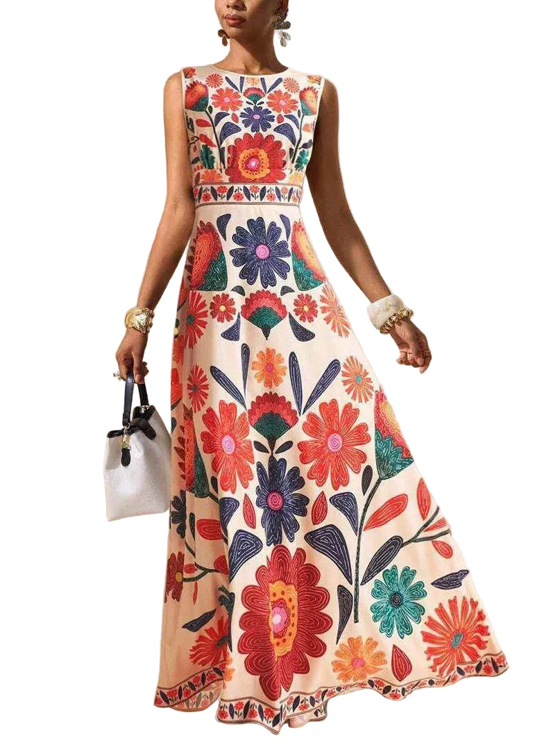 Damklänning Boho Stil Ankel Lång Ärmlös O-Neck