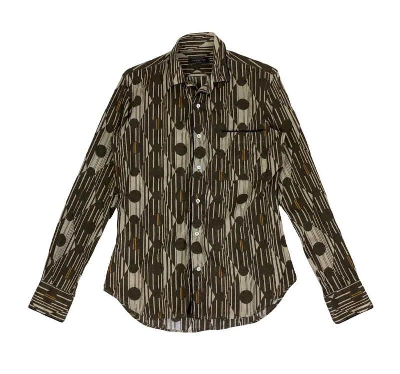 GABRIELE PASINI ITALIAN DESIGNER BROWN GEOMETRIC SHIRT M