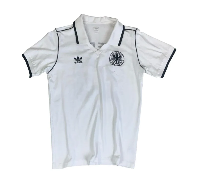 VTG ADIDAS WHITE GERMANY RETRO FOOTBALL POLO NECK SOCCER JERSEY SHIRT S
