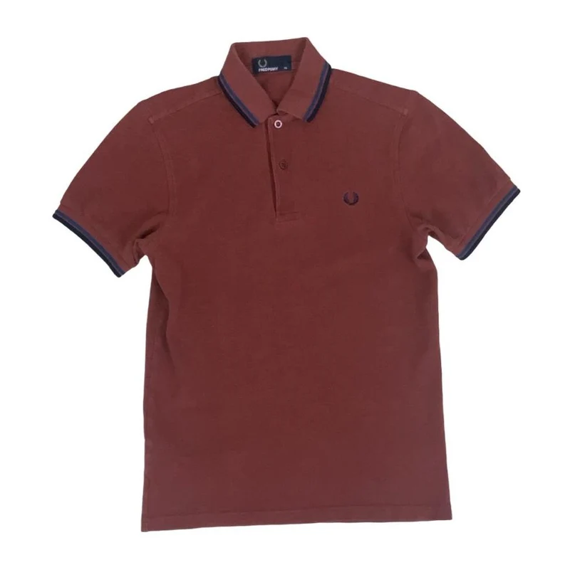 VTG 90S FRED PERRY M1200 TWIN TIPPED BURGUNDY RED POLO NECK SHIRT SMALL