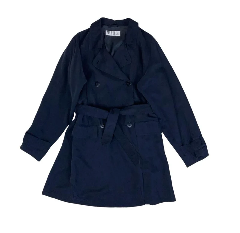 VTG 90S MARELLA DESIGNER BLUE ITALIAN RAINCOAT TRENCH BLAZER L 16