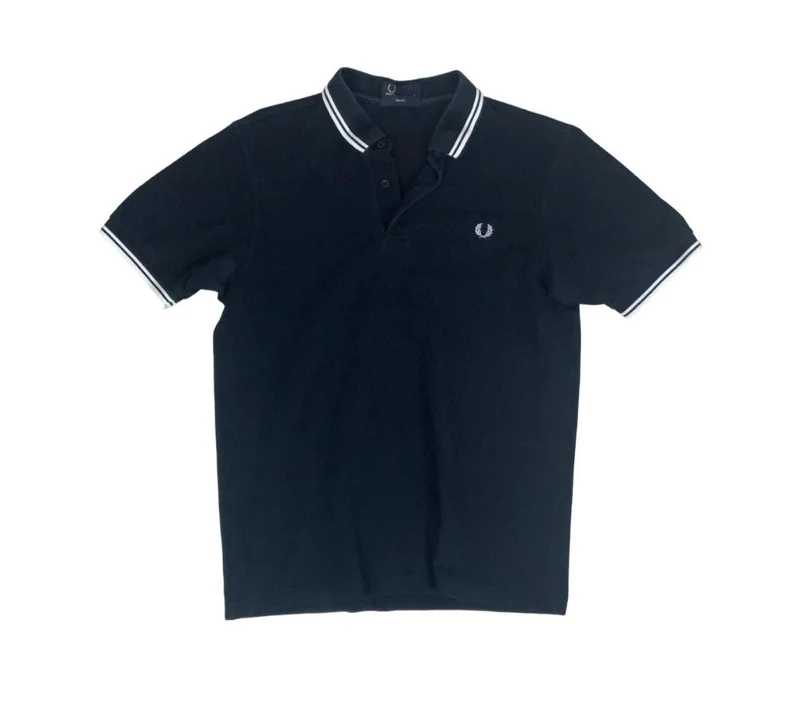 VTG FRED PERRY BLACK WHITE TWIN TIPPED M3600 POLO NECK SHIRT SMALL