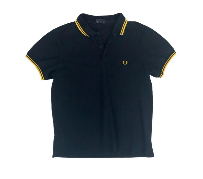 VTG FRED PERRY BLACK YELLOW TWIN TIPPED M3600 POLO NECK SHIRT SMALL